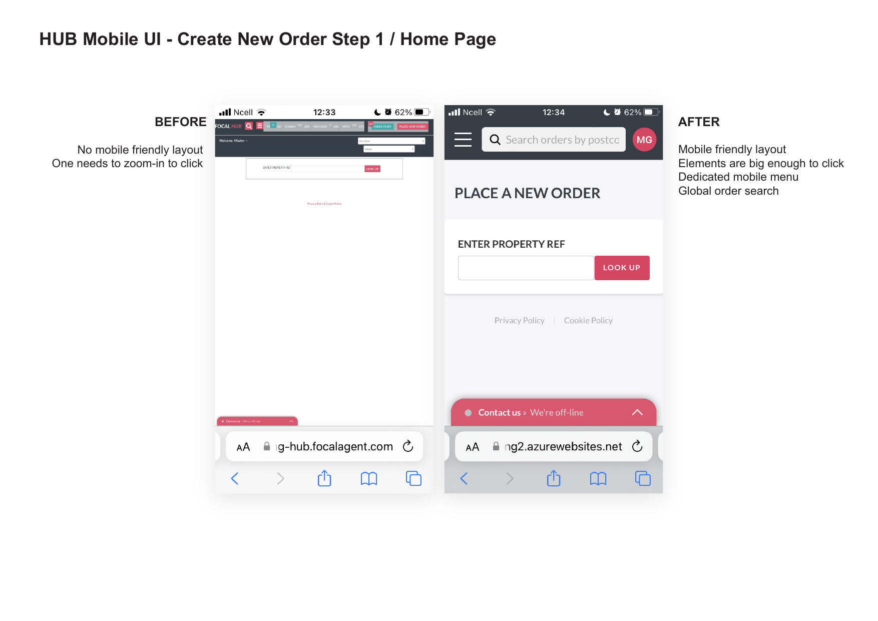 Before and After: Create New Order page on mobile