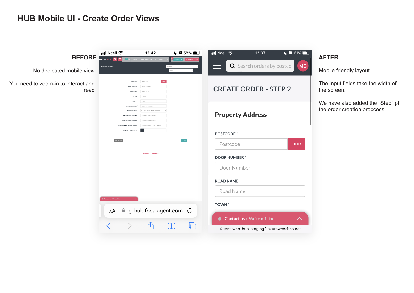 Before and After: Create Order step on mobile