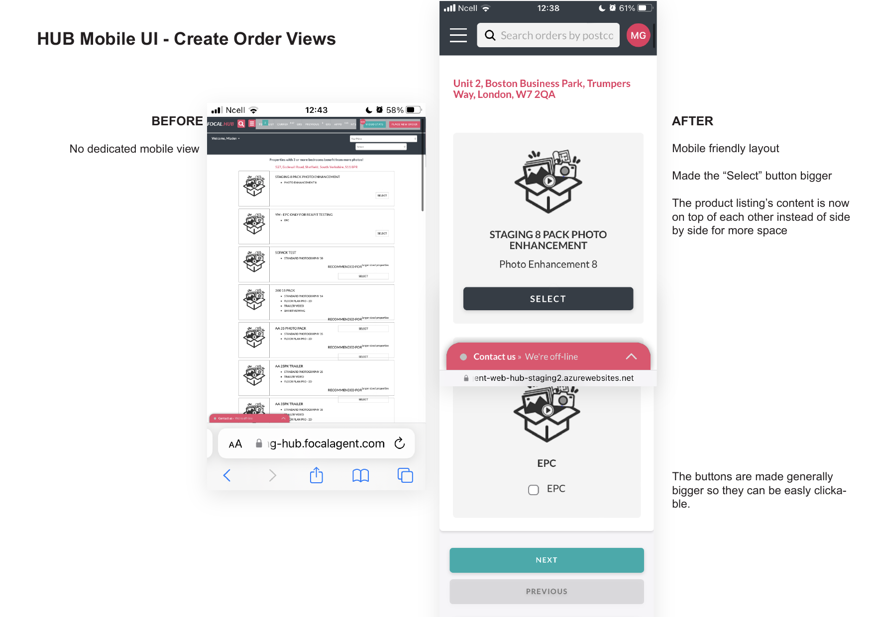 Before and After: Product selection in create order