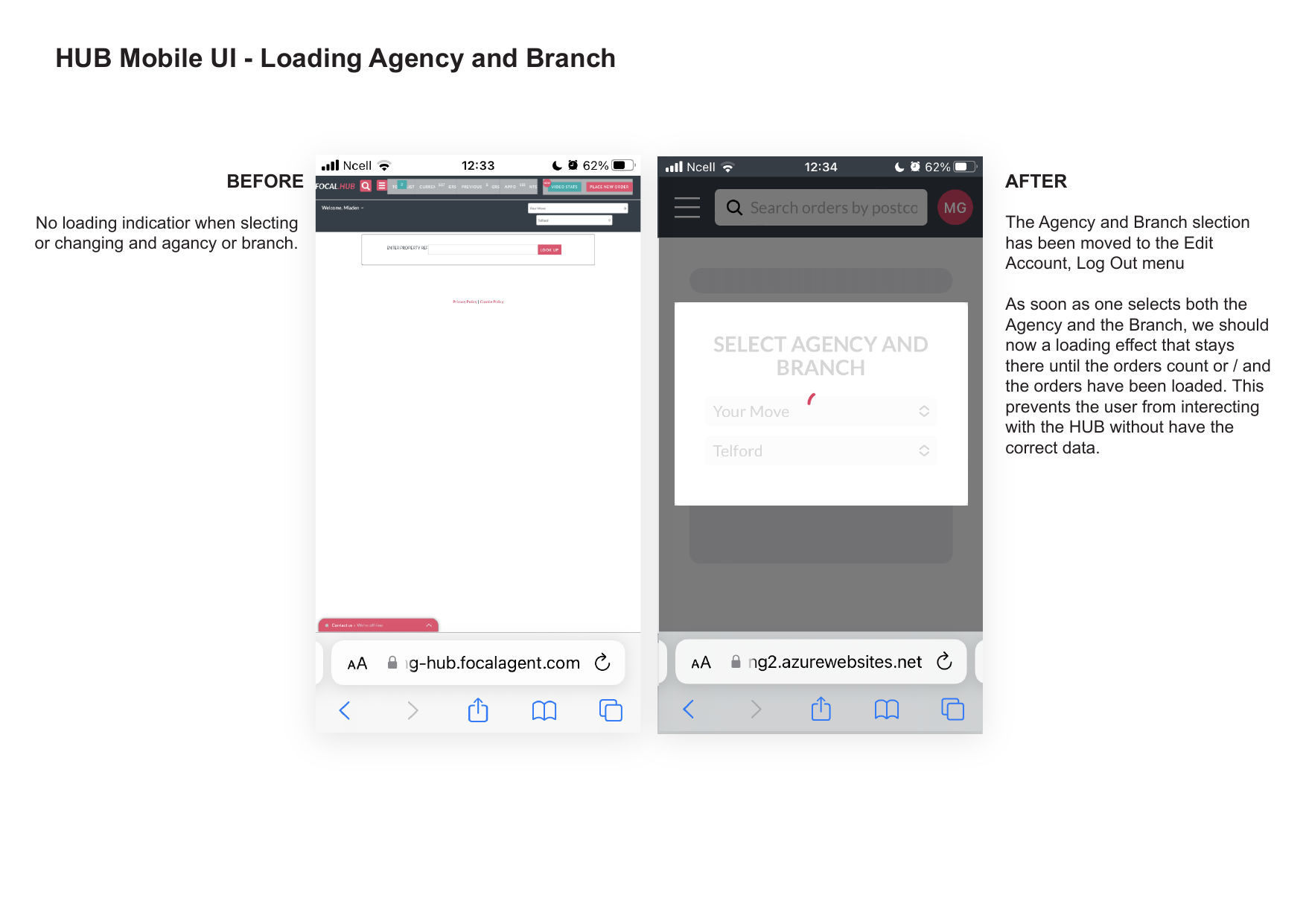 Before and After: Agency and Branch selection loading