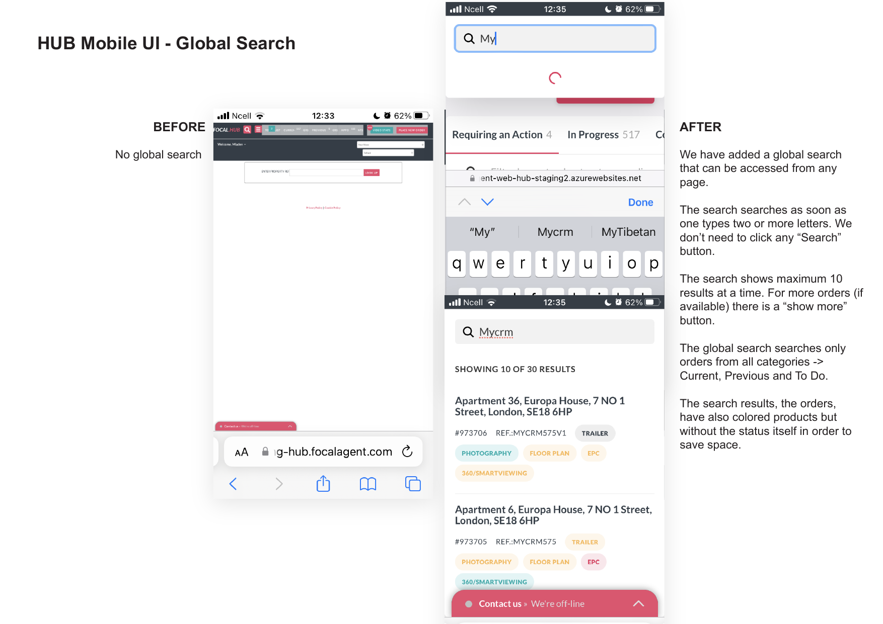 Before and After: Global search on mobile